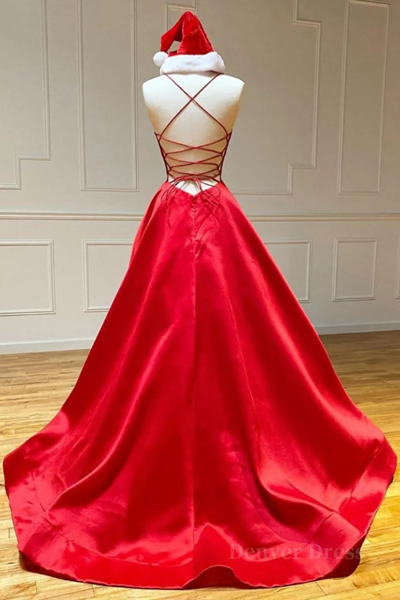 Simple A Line V Neck Backless Red Long Prom Dress Backless Red Fromal Dress Red Evening Dress