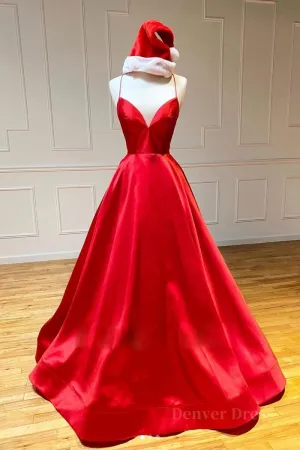 Simple A Line V Neck Backless Red Long Prom Dress Backless Red Fromal Dress Red Evening Dress