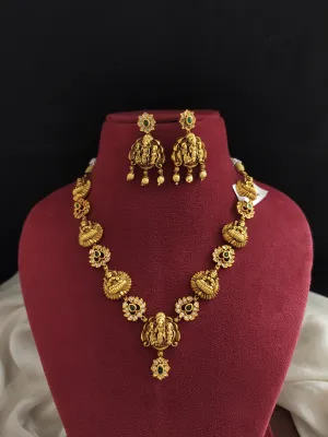 Simple Antique Nakshi Work Necklace Set with Ram-Parivar Motif