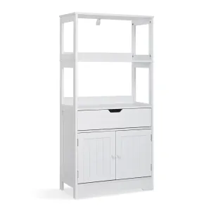 Simple Bathroom Cabinet, White Color, The Upper Open Space, Single Drawer and Door