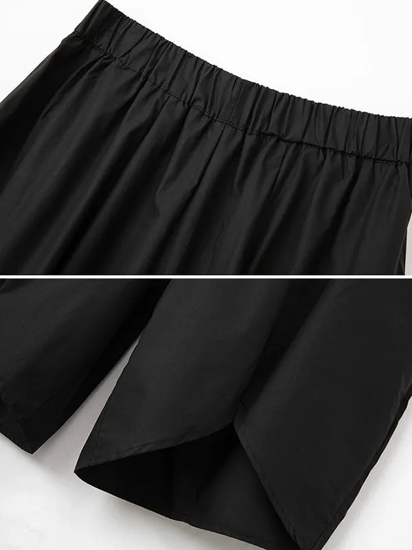 Simple Loose Elasticity Waist Wide Leg Solid Color Pants