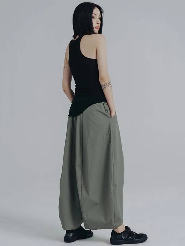 Simple Loose Elasticity Waist Wide Leg Solid Color Pants