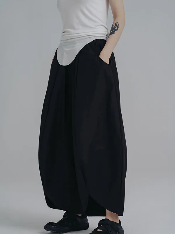 Simple Loose Elasticity Waist Wide Leg Solid Color Pants