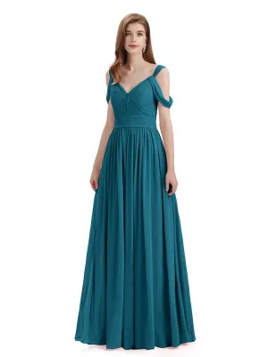 Simple Off-shoulder Chiffon Floor-Length Long Bridesmaid Dresses