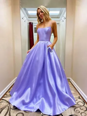 Simple Purple Satin Long Prom Dresses, Long Purple Formal Graduation Evening Dresses