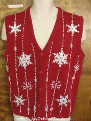 Simple Red Tacky Christmas Sweater Vest with Snowflakes