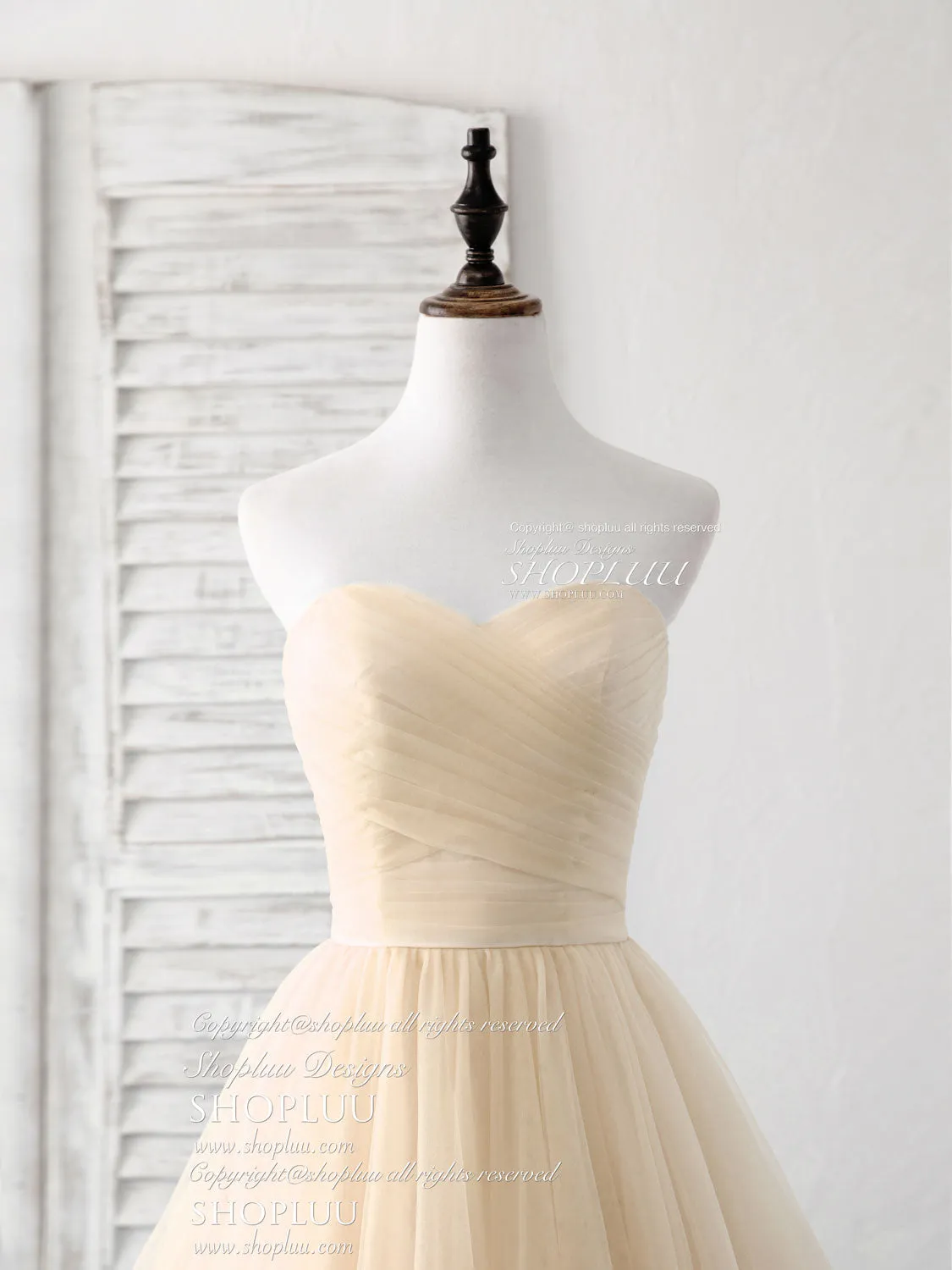 Simple Sweetheart Champagne Tulle Long Prom Dress Champagne Evening Dress