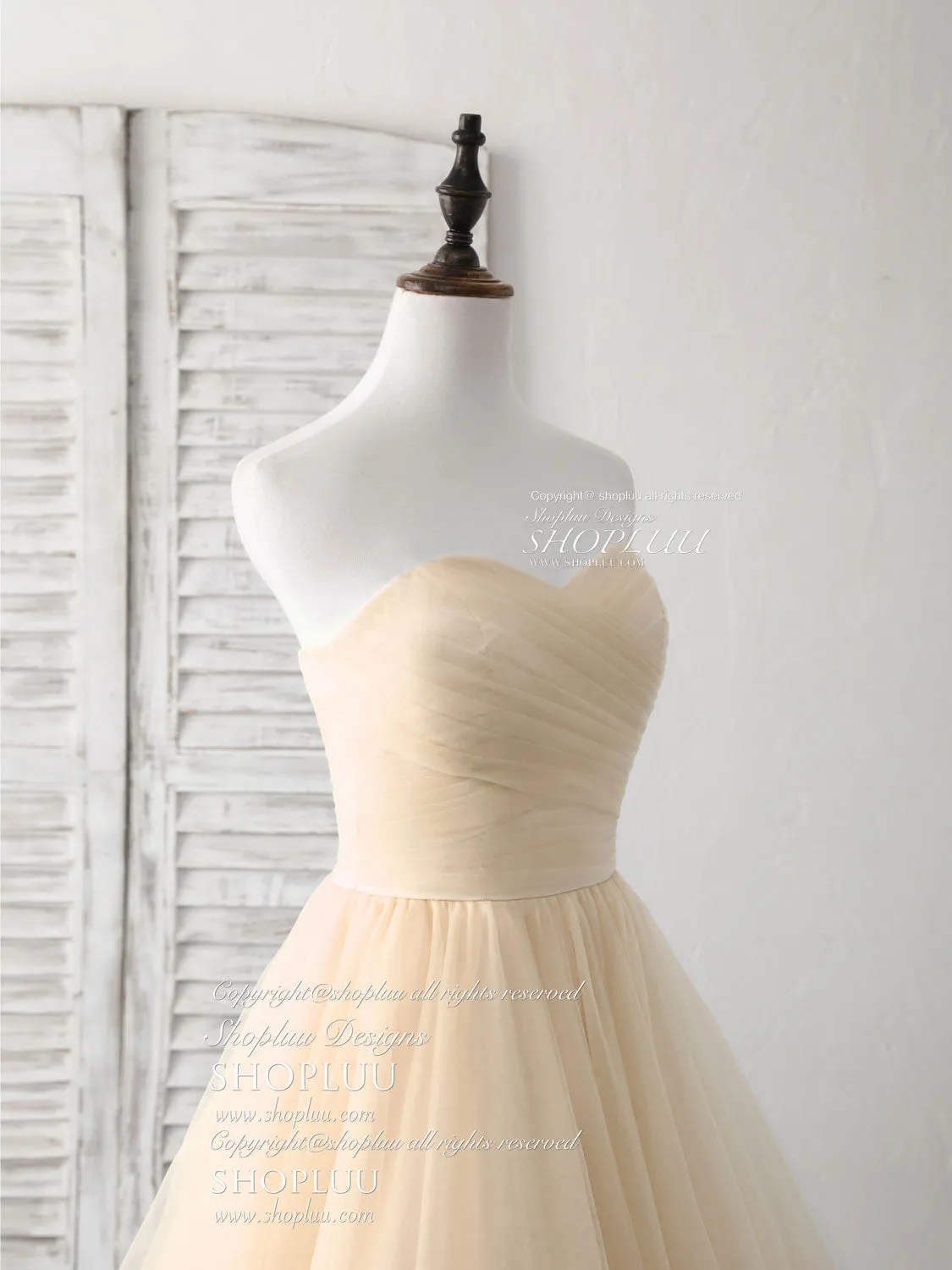 Simple Sweetheart Champagne Tulle Long Prom Dress Champagne Evening Dress