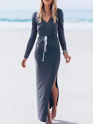 Simple V-neck Split-side Maxi Dress