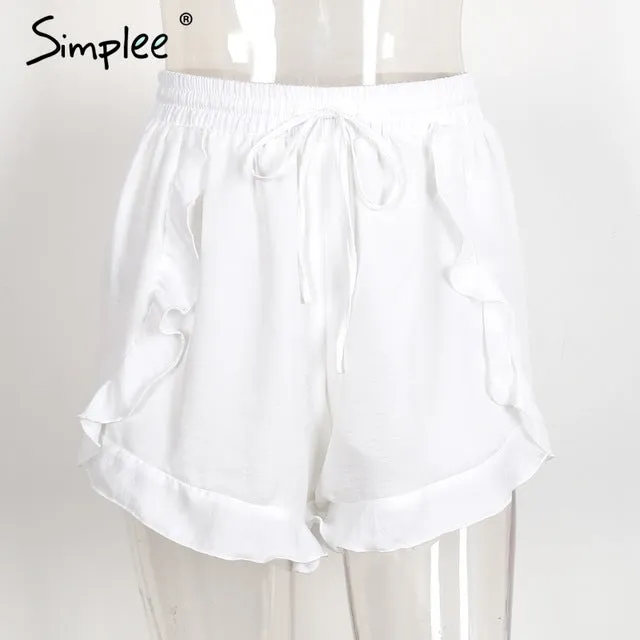 Simplee Ruffles high waist shorts women Sexy drawstring beach summer shorts Loose elastic waist streetwear shorts