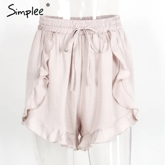 Simplee Ruffles high waist shorts women Sexy drawstring beach summer shorts Loose elastic waist streetwear shorts