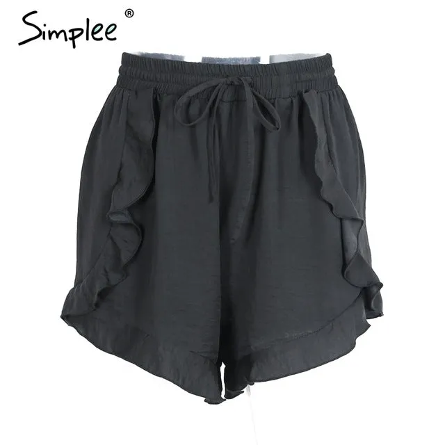 Simplee Ruffles high waist shorts women Sexy drawstring beach summer shorts Loose elastic waist streetwear shorts