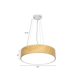 Simplicity LED Suspension Light with Wood Effect Shade, Beige Hanging Lamp - 16"/19.5"/23.5" Wide