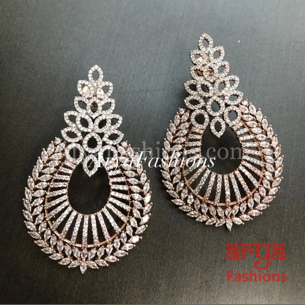 Simran Rose Gold Chandbali Cubic Zirconia Earrings