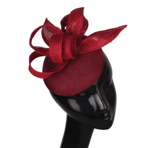 Sinamay Loop Round Button Headband Fascinator - Wine Red