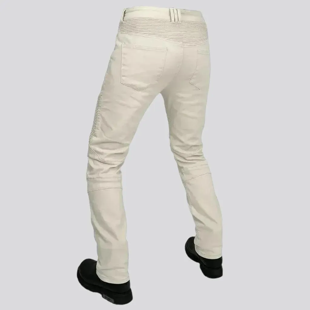 Single-color high rise motorcycle jeans for men