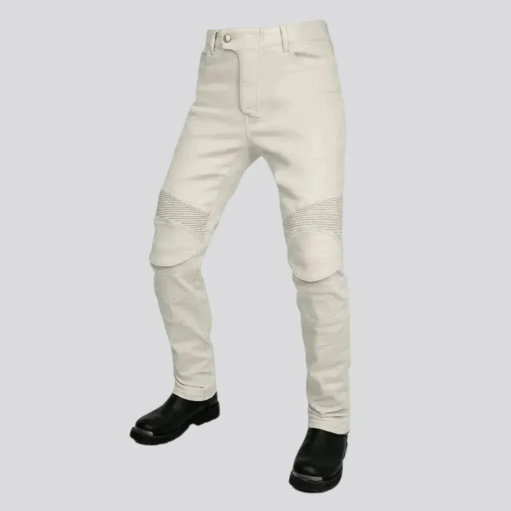 Single-color high rise motorcycle jeans for men