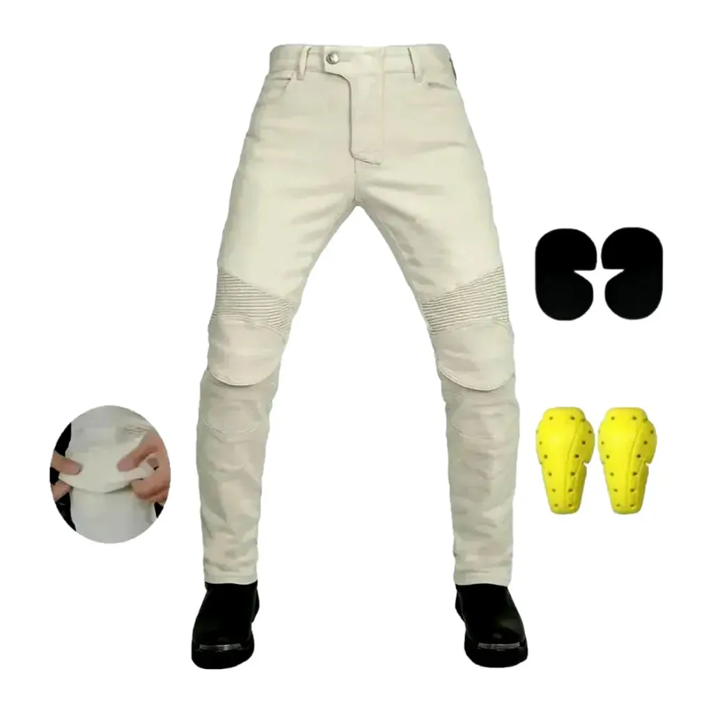 Single-color high rise motorcycle jeans for men