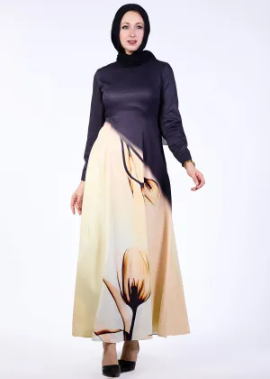 Sireen Elegance Satin Maxi Dress with Floral Gradient