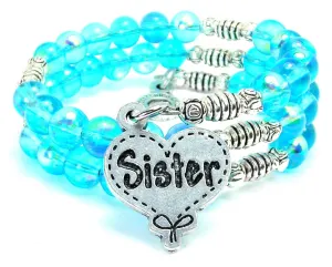 Sister Quilted Heart Sea Siren Ocean Glass Wrap Bracelet