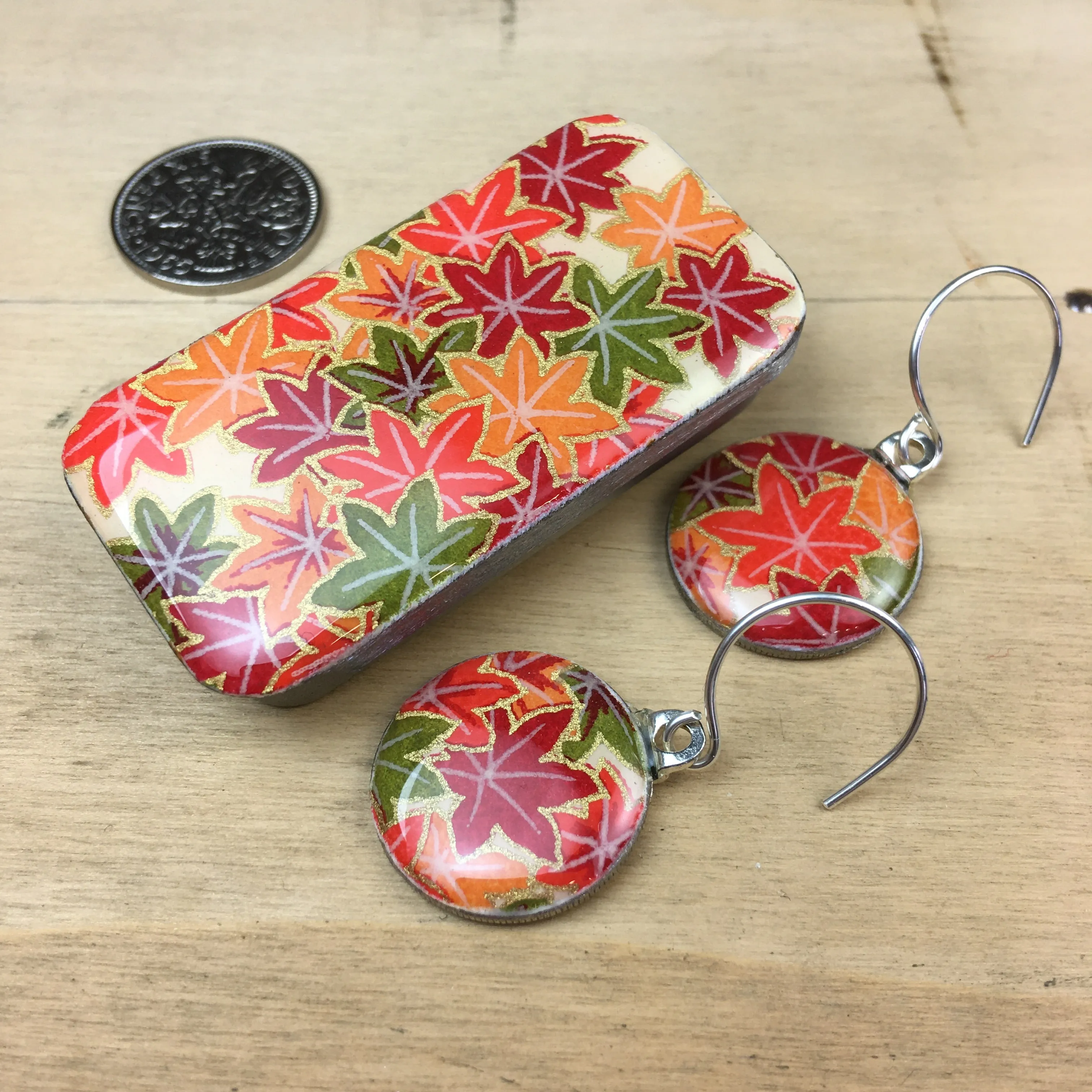 Sixpence Earrings and Teeny Tiny Tin Maple