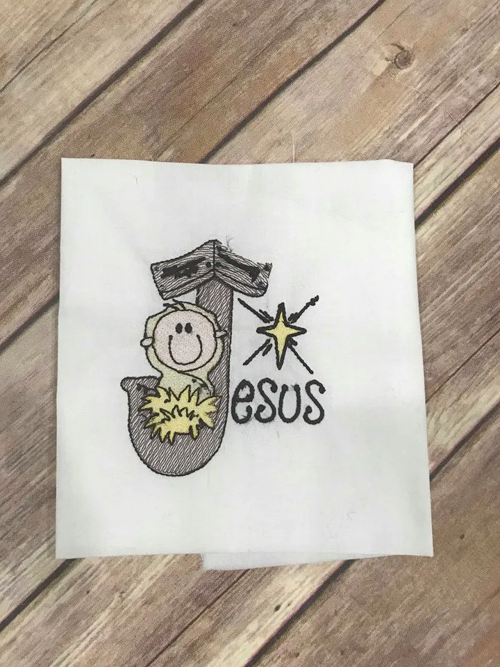 Sketchy Jesus Christmas Machine Embroidery 5x5