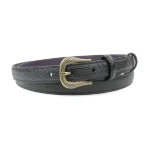 Skinny Black Carung Texture Etched Gold Prong Belt