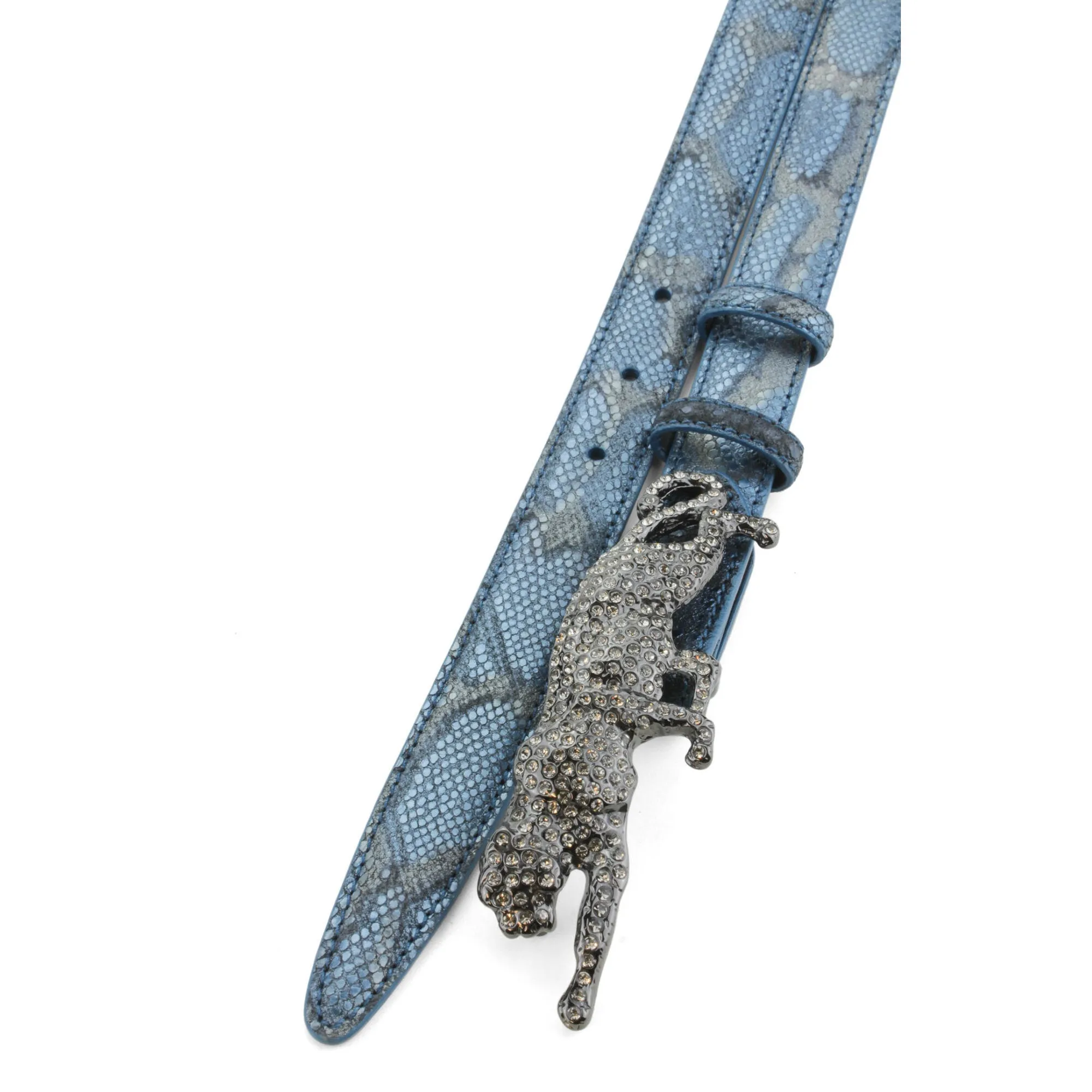 Skinny Summer Blues Metallic Python Effect Leopard Belt