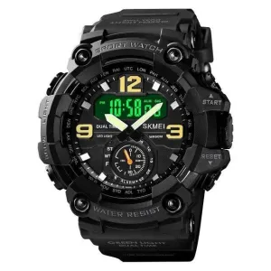 SKMEI 1637 3 Time Dual Display Analog LED Quartz Wristwatch w/ Shockproof for Men