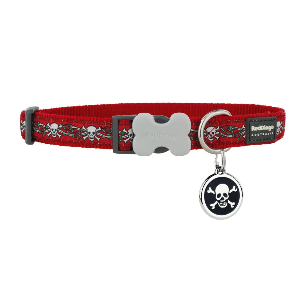 Skull & Roses Red Dog Collar