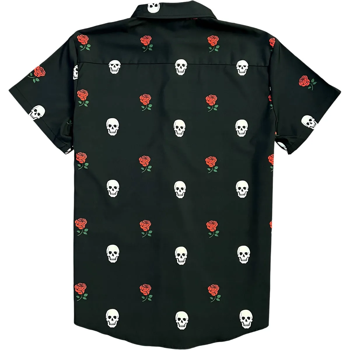 Skull And Roses Men’s Short Sleeve Button Down Shirt