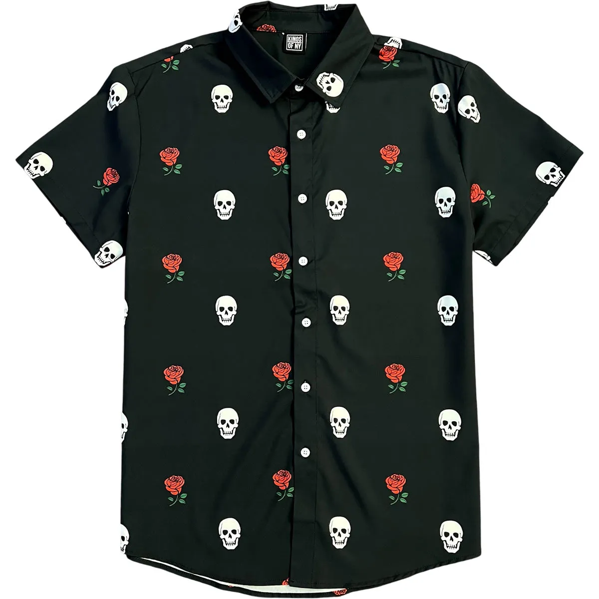 Skull And Roses Men’s Short Sleeve Button Down Shirt