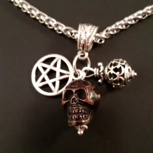 Skull Necklace Silver Pentagram Charm