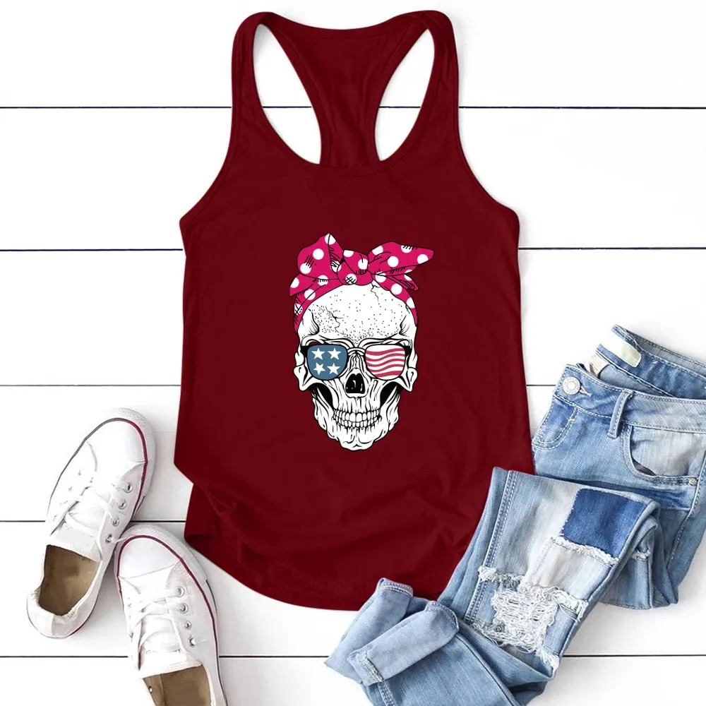 Skull Scarf Sunglasses Print Tank Top