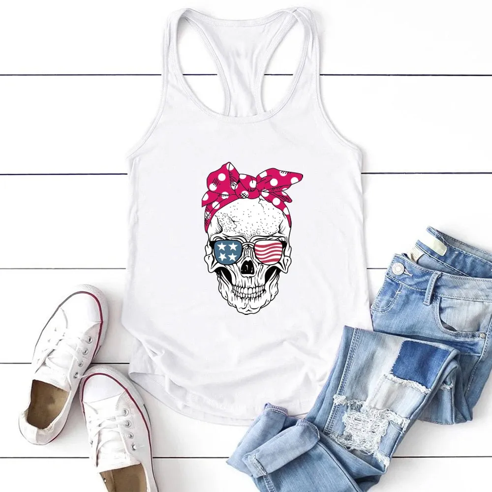 Skull Scarf Sunglasses Print Tank Top