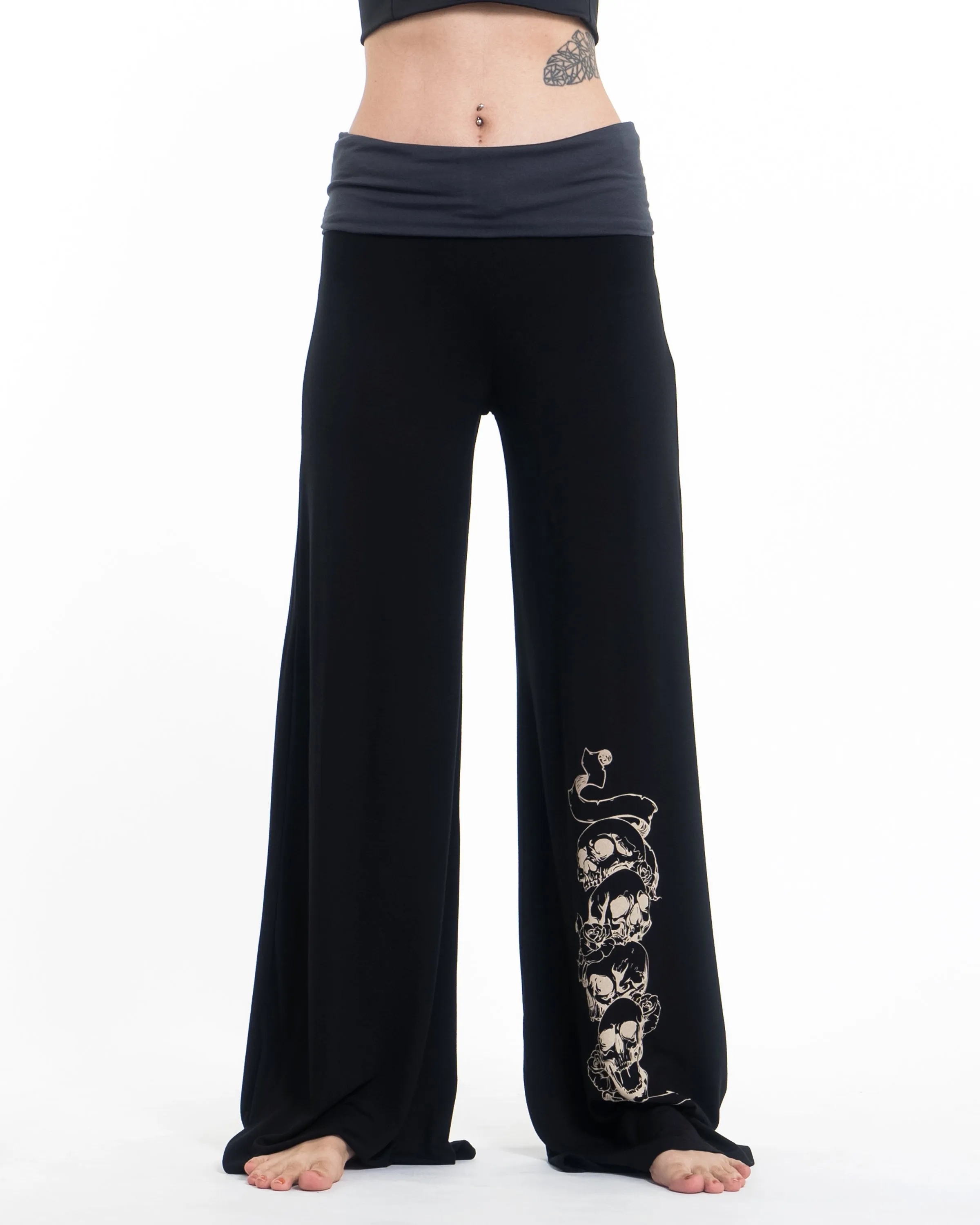 Skulls Spandex Wide Leg Palazzo Pants in Black