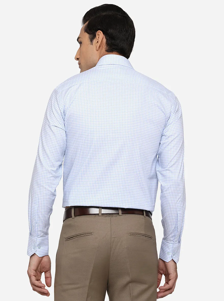 Sky Blue & White Checked Regular Fit Formal Shirt | JadeBlue