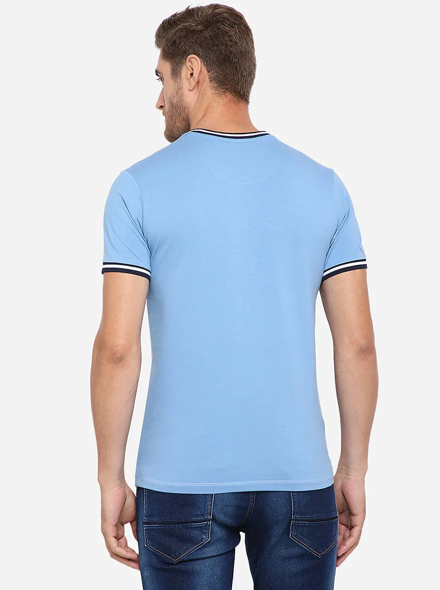 Sky Blue & White Solid Slim Fit T-Shirt | JadeBlue