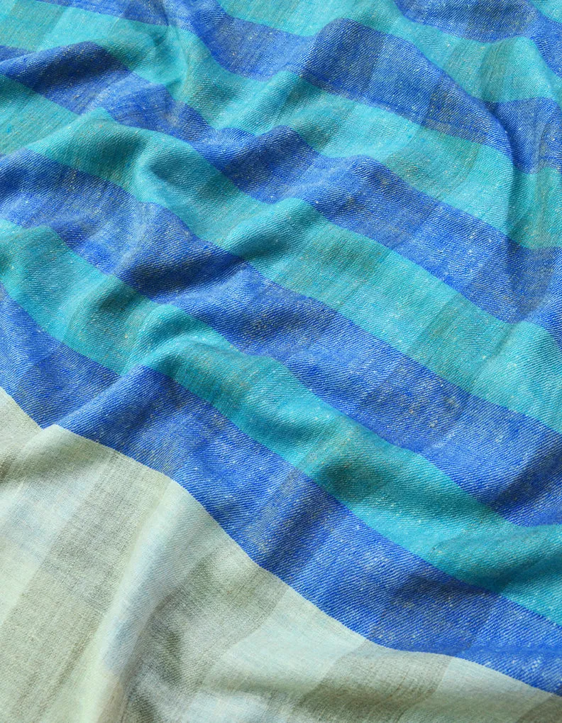 Sky Blue and Blue Striped Pashmina Shawl 7235