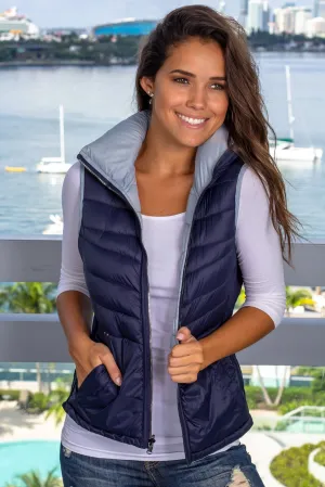 Sky Blue and Navy Reversible Puffer Vest