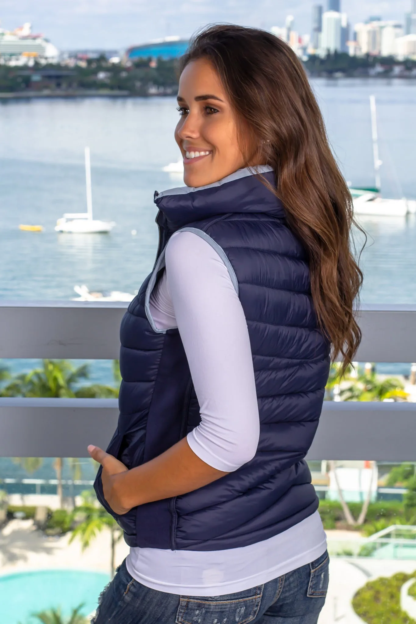 Sky Blue and Navy Reversible Puffer Vest