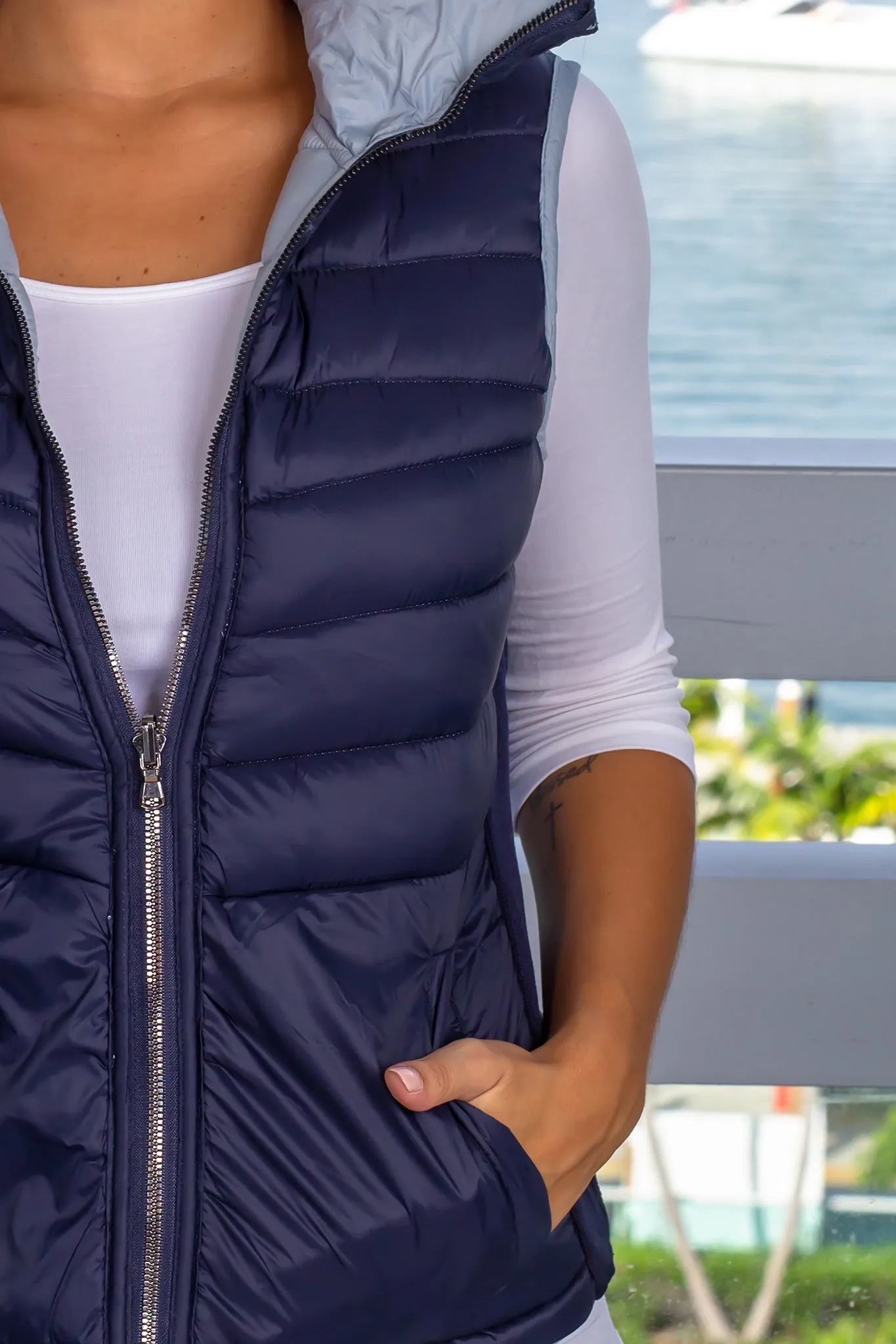 Sky Blue and Navy Reversible Puffer Vest