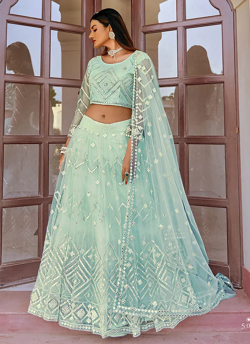 Sky Blue Badla Embroidered Festive Lehenga Choli