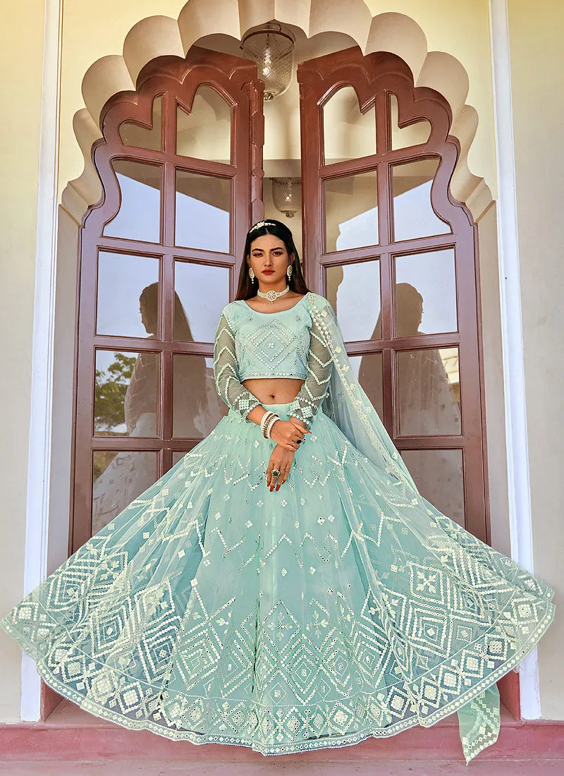 Sky Blue Badla Embroidered Festive Lehenga Choli