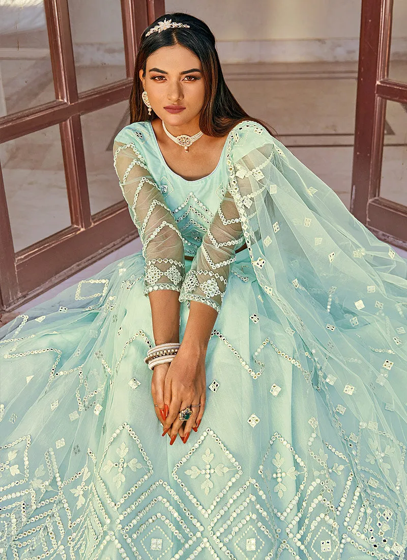 Sky Blue Badla Embroidered Festive Lehenga Choli