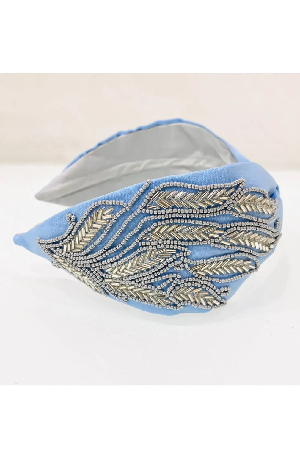 Sky Blue Beads Embroidered Hairband