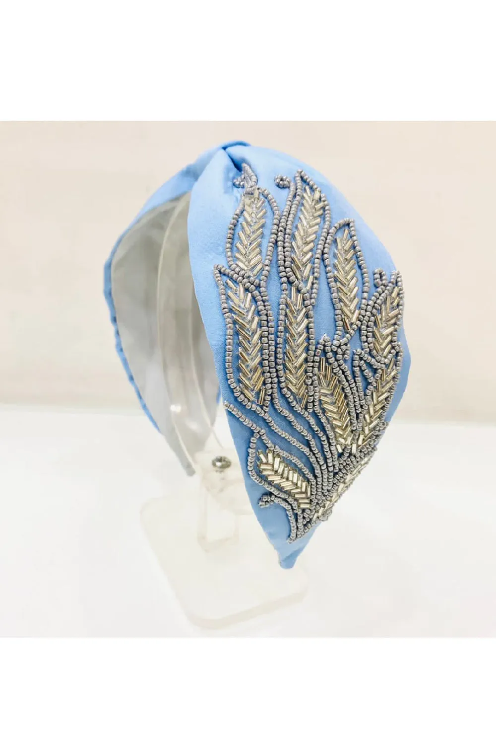 Sky Blue Beads Embroidered Hairband