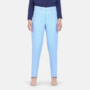 Sky Blue Check Poly Cotton Trouser