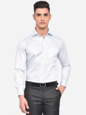 Sky Blue Checked Slim Fit Formal Shirt | JadeBlue