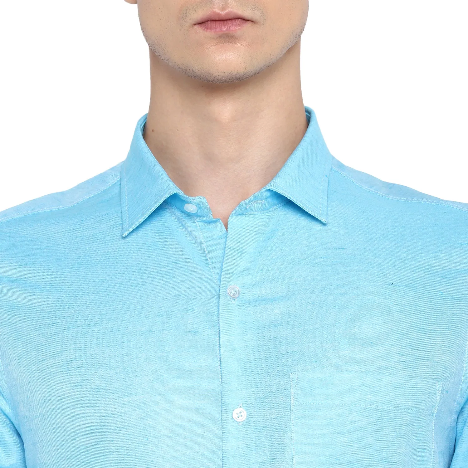 Sky Blue Cotton Linen Slim Fit Shirt